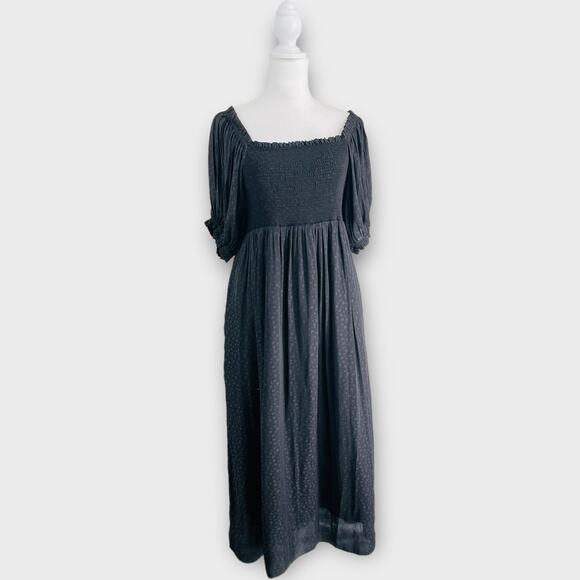 Hatch Black Dress Floral Smocked Puff Sleeve Evening Maternity Dress Pockets 2 - Picture 2 of 9